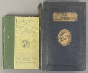 Antique Nature Books Birds & Creatures Set of 2 Living Creatures of Water Land and Air by John