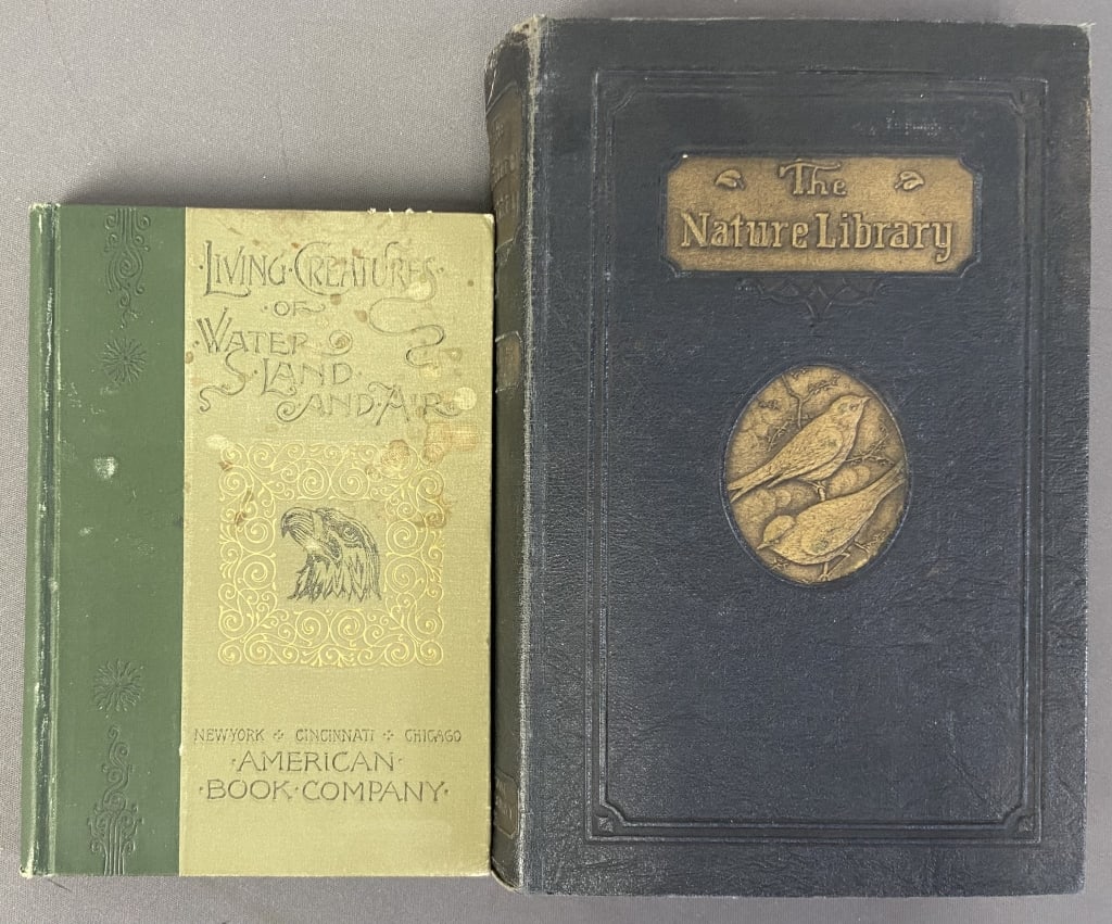 Antique Nature Books Birds & Creatures Set of 2 Living Creatures of Water Land and Air by John (1 of 12)