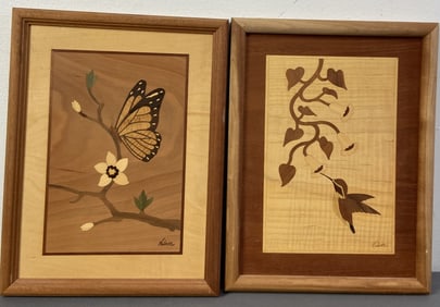 Hudson River Inlay Butterfly & Hummingbird Two Hudson River wood inlay pictures of a butterfly and