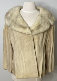 White Rabbit Fur Short Coat Rollins Furs Detroit Waist length fur coat made of white rabbit fur with