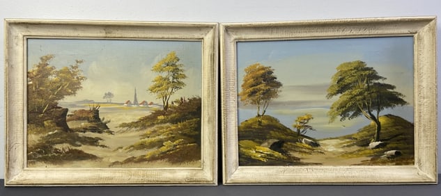 Salvati Italian Landscape Paintings Two framed landscapes of Italy, marked Salvati on the back.