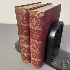 Antique Charles Dickens Books Set of Two Dombey and Son and Nicholas Nickleby by Charles Dickens,