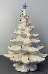 Vintage Hobbyist White Ceramic Christmas Tree Large white mid century ceramic Christmas tree in a