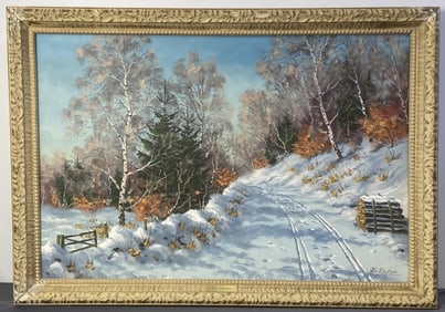 Winter Landscape Oil Painting Otto Eilertsen Framed oil painting of a winter landscape by Otto