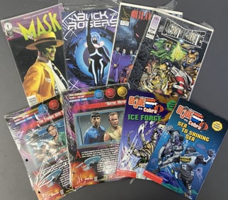 Comic Books Mask, GI Joe, Star Trek, Buck Rogers Two packs of Star Trek data pages for the original
