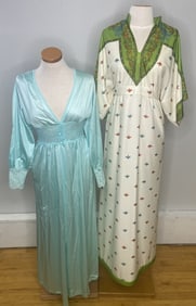 Vintage 60's Dress & Nightgown Made in USA Dress with floral pattern, zips in back. Label reads