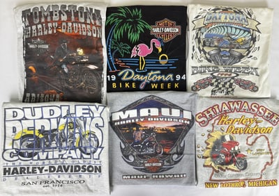 Harley Davidson Motorcycle T-Shirt Lot 6 shirts. Size Large. Some staining on light colored shirts.