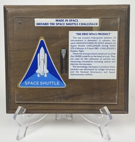 NASA Space Shuttle Challenger Specimen Polystyrene Spheres Plaque Ltd Ed 1983. 8 x 7 inches.