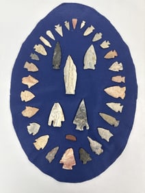 Native American Arrowhead Colection on Felt Origins unknown. All glued to piece of felt. 14 x 20