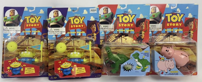 Vintage Toy Story Action Figures Aliens Hamm Rex Think Way Toys. On card see photos for condition