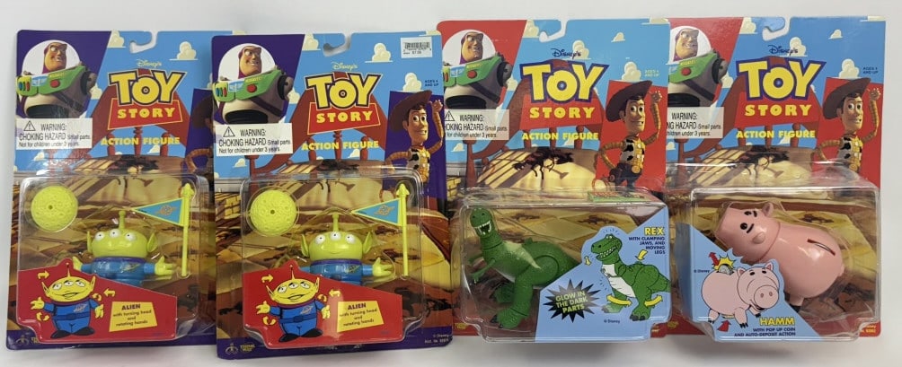 Vintage Toy Story Action Figures Aliens Hamm Rex Think Way Toys. On card see photos for condition (1 of 7)