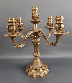 Lacquered Brass Candelabra Measures 10 x 10 x 13 inches tall. Please see images for details