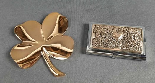 1984 Gerity 24K Gold Plated Four Leaf Clover Lot also includes Brighton Business Card