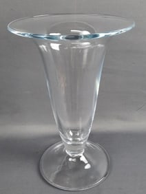 Flared Clear Glass 12 Inch Vase Measures 8 x 12 inches tall. Please see images for details regarding