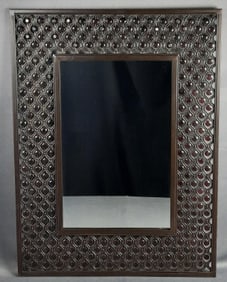 Ruby Red Jeweled Hanging Wall Mirror Measures 24 x 32 inches. Mirror is in good shape, few scratches