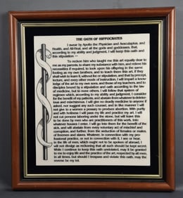 Hippocratic Oath for Doctors in Frame Frame measures 20 x 22 inches in size. Some scratches to wood