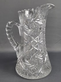 Vintage ABP American Brilliant Cut Glass Pitcher Pitcher measures 7"x10". Scuffs, scratches on the