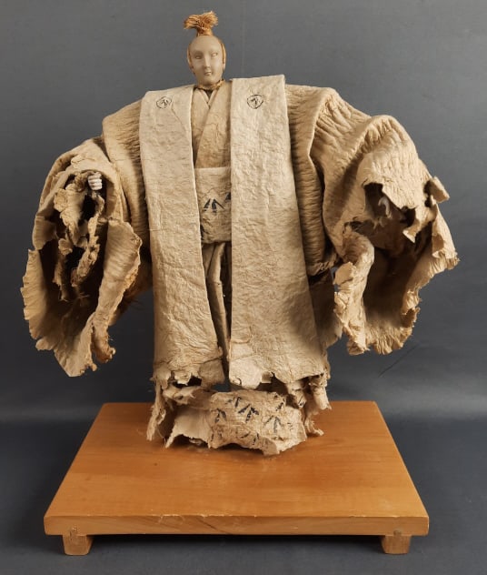 Japanese Daimyo Samurai Washi Paper Mache Doll Loose on base Measures 16" tall.: Loose on base Measures 16" tall.