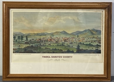 Yreka Siskiyou County 1856 Framed Lithograph Hand tinted litho of Siskiyou County California.