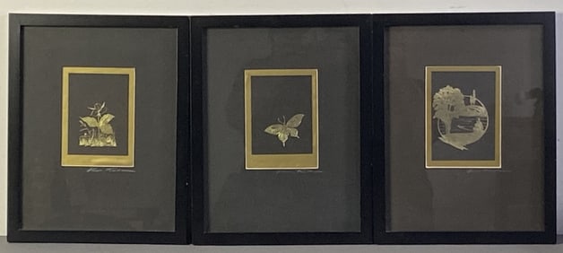 Gwen Frostic Gold Embossed Art Signed Gold embossed art, set of three, by Gwen Frostic. Features a