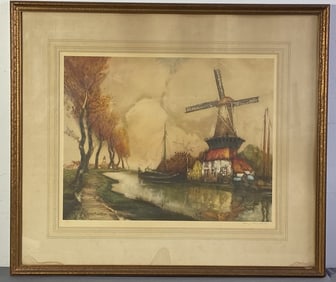 Reproduction River in Flanders in Frame Watercolor reproduction of River in Flanders by Julien Van