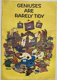 Vintage Smurfs Poster 1981 Smurfs poster featuring a Smurf drawing in a messy bedroom. Above the