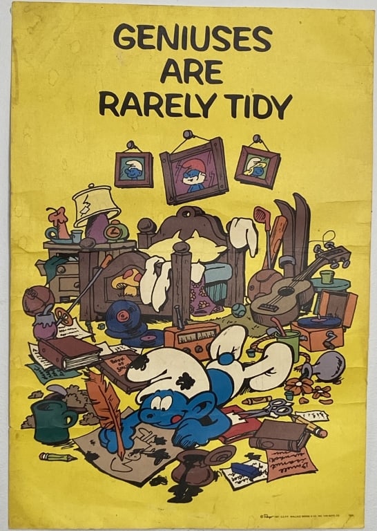 Vintage Smurfs Poster 1981 Smurfs poster featuring a Smurf drawing in a messy bedroom. Above the (1 of 5)