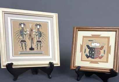 Native American Navajo Sand Paintings Small 7" square frame. Large 9" frame