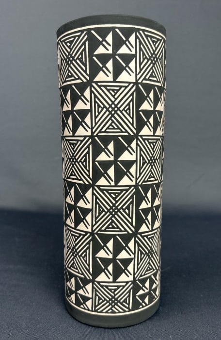 Native American Acoma Cylinder Vase & Letter Acoma pottery  cylinder vase with handwritten letter (1 of 5)