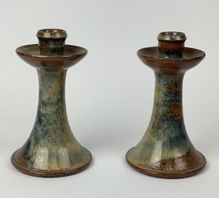Vintage Teagues CB Craven Pottery Candlesticks Pair of candle holders signed"Teagues C. b. Craven