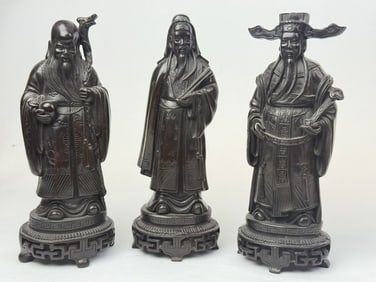 Vintage Chinese Resin Statues Figures 11 inches tall made of heavy resin. No makers mark.