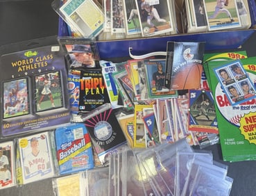 Baseball and Sports Card Lot 1990s See photos for lot items. 15 x 3 x 8 inches total lot size.