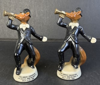 Vintage Jim Beam Ceramic Fox New Orleans 1982 Bottle Specialty Clubs. 8 inches tall each. No chips
