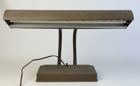 Vintage Metal Industrial Desk Lamp Needs replacement bulb. Base measures 10 x 1 x 5 inches. Top 18