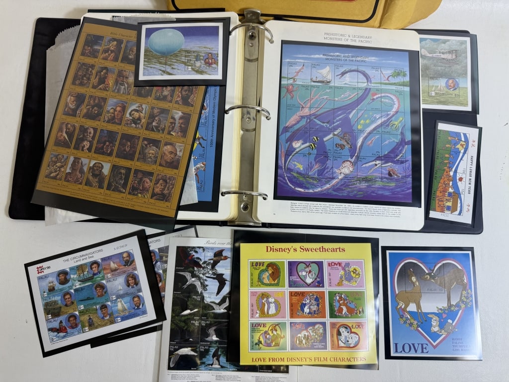 Palau Stamp Collection Binder & Supplement Pages One binder 12 x 3 x 11 inches. Partially filled. (1 of 7)