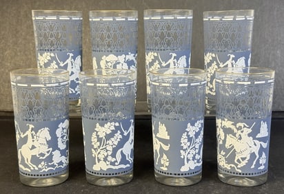 Vintage Hazel Arabian Nights Jasperware Glass lot 8 glasses measuring 5.5 x 2.5 inches each. Light