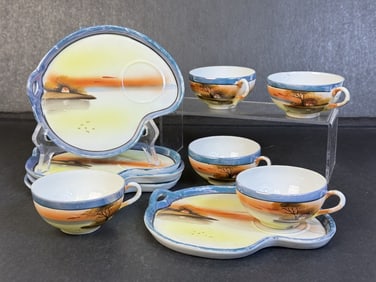 Vintage Japanese Lusterware Tea Cup and Saucer Lot Hand painted. No cracks. Plates measure