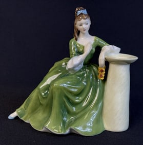 Royal Doulton Figurine HN 2382 Secret Thoughts 6.5 inches tall by 7 inches wide. Foot has been glued