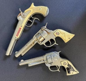 Vintage 50s Cap Gun Lot Texan Pirate Corrosion and rust present overall. Approximately x 3 inches