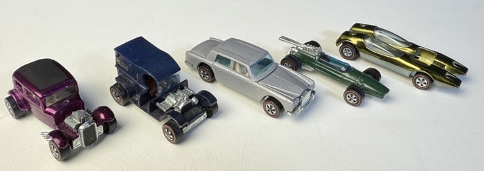 Hot Wheels Redline Lot 1968-69 5 cars. Splittin’ Image, Rolls Royce Silver Shadow, Brabham Repco,