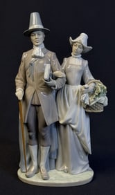 Lladro Porcelain Figurine 5734 Pilgrim Couple With wooden cane. 12 inches tall 6 inches wide. Good