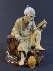 Vintage Chinese Mudman Ceramic Figurine 9 inches tall by 7 inches wide. Unknown signature. Good