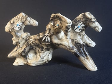 Navajo Horse Hair Pottery Running Horses Sculpture 12.5 inches long by 7 inches tall. Some scrapes