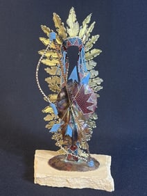 Jay Tschudy Native American Metal Art Sculpture Signed and numbered. 12 inches tall 6 inches wide.