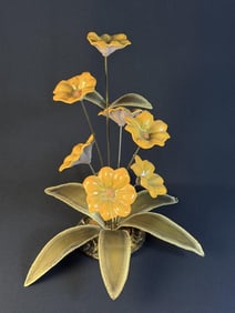 Vintage Bronze Wood Ceramic Floral Arrangement 22 inches tall by 20 inches wide. Unsigned.