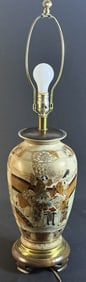 Vintage Japanese Satsuma Table Lamp 31 inches tall by 9 inches wide. Works. Some scuffs and