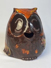 Vintage Pacific Stoneware Owl 1970 Bank or lantern. 7 inches tall 6 inches wide. Signed "B. Walsh"