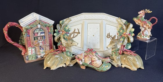 Fitz & Floyd Ceramic Holiday Christmas Lot 6 pieces see photos for items and condition details. 21 x