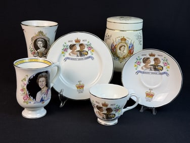 Queen Elizabeth II Silver Jubilee China Lot LP 6 pieces see photos for makers. No chips. Crazing all
