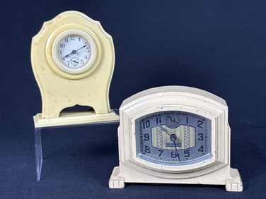 Vintage Clock Lot Ingraham Du Barry Ivory DuBarry by Ralin (not real ivory) measuring 4.5 x 5.5